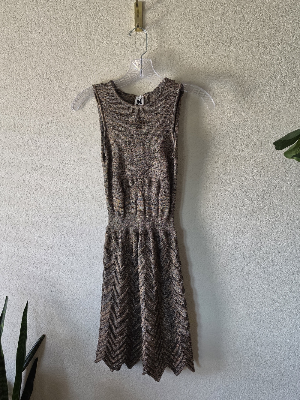 Missoni Sleeveless Knit Chevron Midi Dress in Multitone Brown